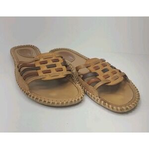 Route 66 Leather Woven Slide Sandals Women's 7 Multi Brown Huarache Style